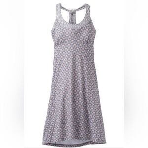prAna Cali Midi Athletic Dress Built-In Bra | Grey Geometric Print | Size Medium